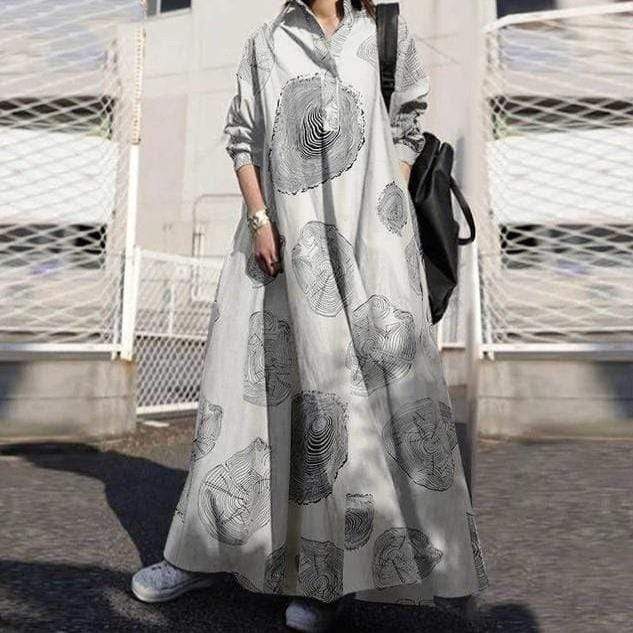 Buddhatrends ytterkläder Vit / 5XL Elaine Vit Polka Swirls skjortklänning