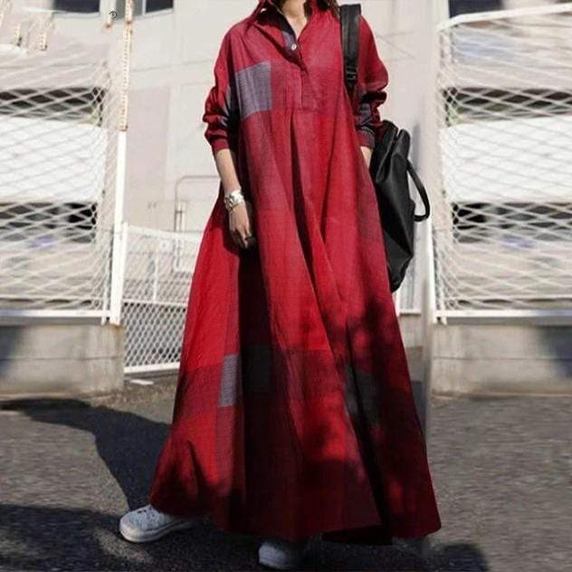 Buddhatrends outerwear Wine Red / S Elaine Plaid Red Shirt Dress