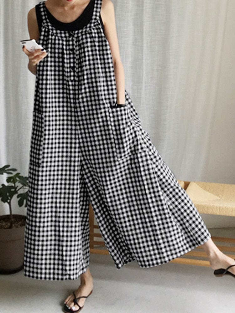 Buddhatrends Overall Black / S Plaid Plus Size Overall