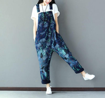 Buddhatrends Overall Printed Loose Denim Rompers
