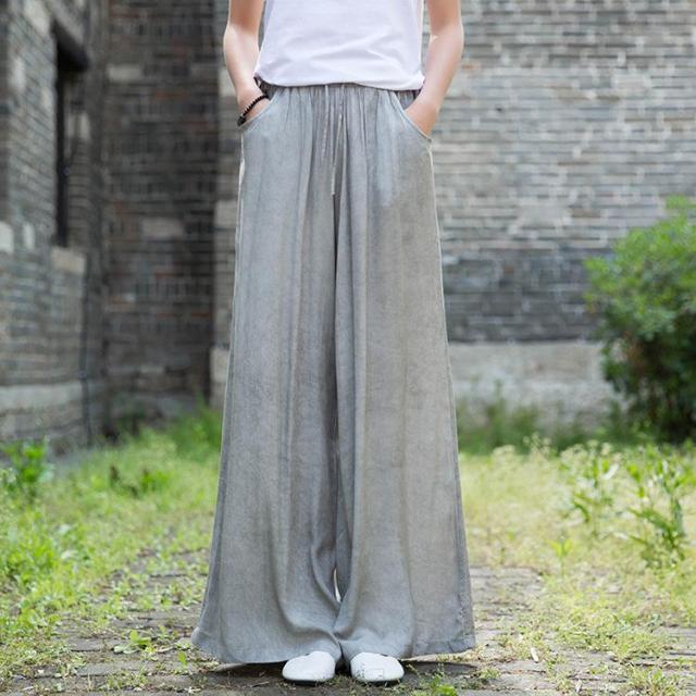 Παντελόνι Buddhatrends Grey / One Size Mikayla Wide Leg Pants