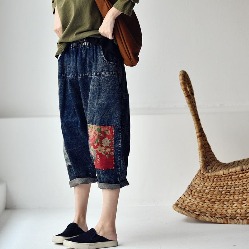 Брюки Buddhatrends Винтажные джинсы в стиле пэчворк с жасмином