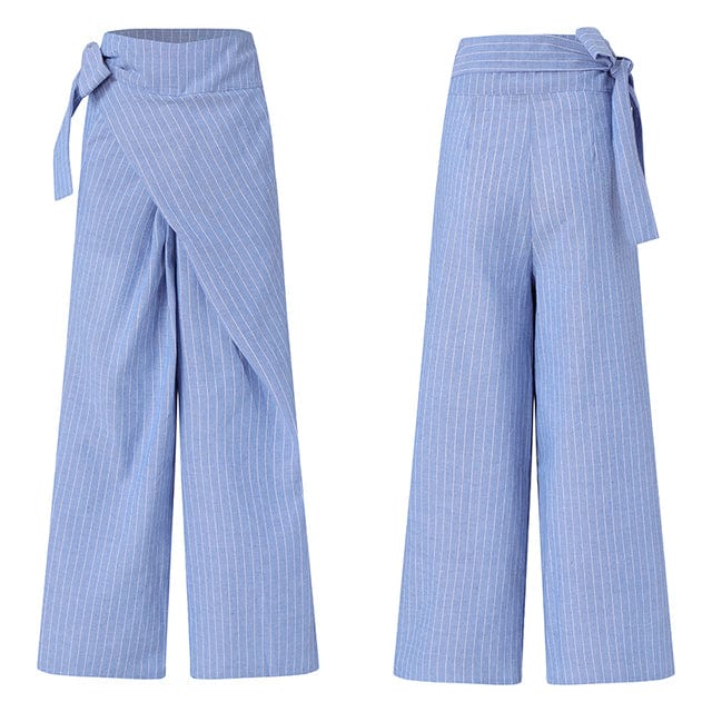 Buddhatrends Pants Light Blue Striped / 5XL Lady Elegant Cotton Pants