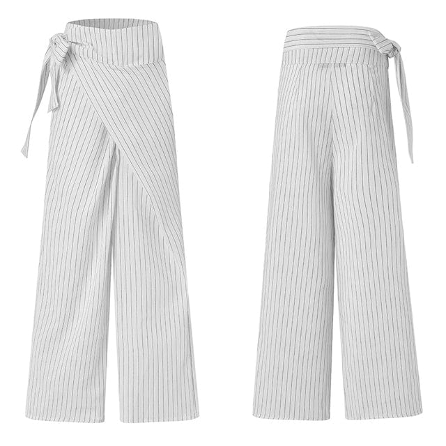 Buddhatrends Pants White Striped / 5XL Lady Elegant Cotton Pants