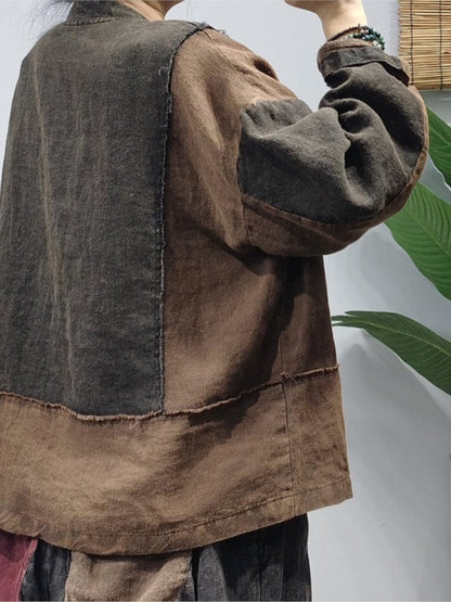 Buddhatrends Patchwork O-Neck Vintage Blouse Jacket