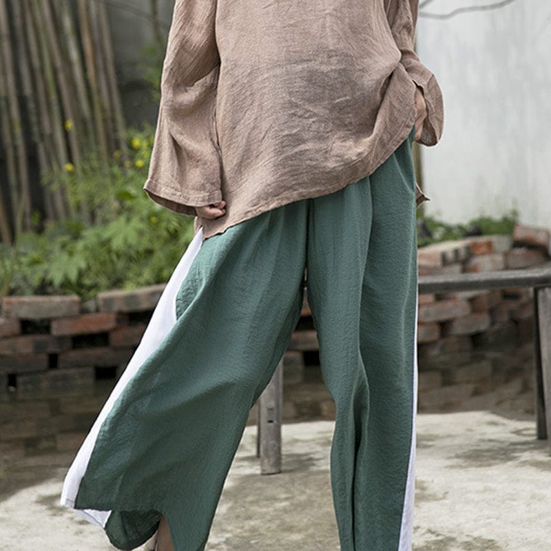 Pantalones de algodón de pierna ancha de patchwork de Buddhatrends | Loto