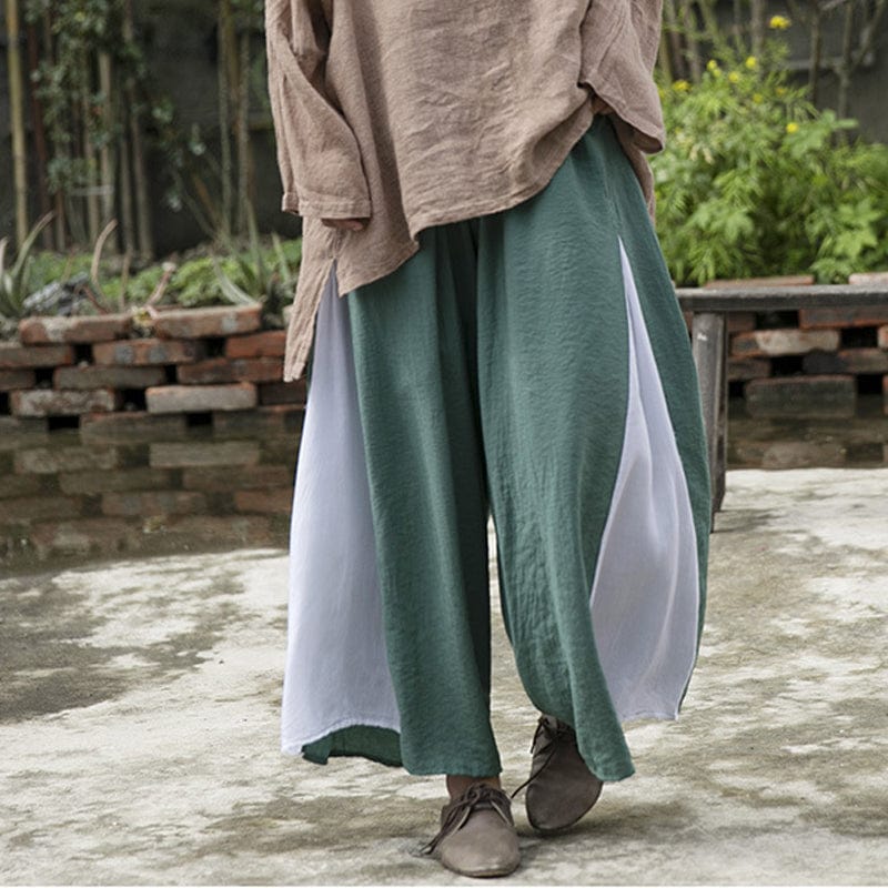 Buddhatrends Patchwork Wide Leg Cotton Pants | Lotus