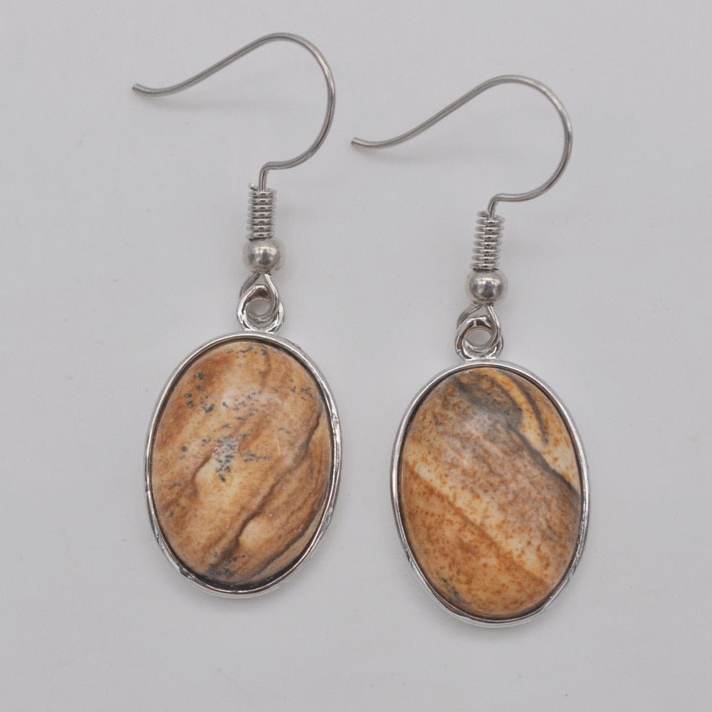 Buddhatrends Picture Jasper Natural Stone Oval Earrings