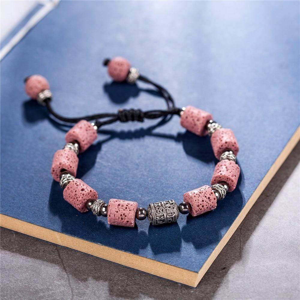 Buddhatrends Pink Adjustable Lava Stone Bracelet