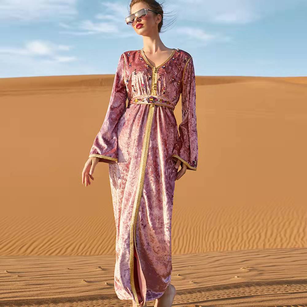 Buddhatrends Pink φόρεμα / S Velvet Pink Maxi Dress | Μάνταλα
