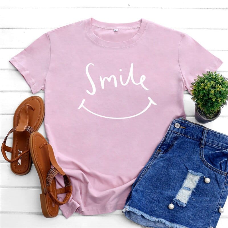 Buddhatrends Pink / S Smily Face O Neck T-Shirt