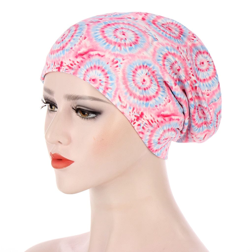 Buddhatrends Pink Tie Dye Solid Warm Headscarf Bonnet