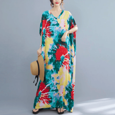 Buddhatrend Pollock iungite-Dye Kaftan Dress