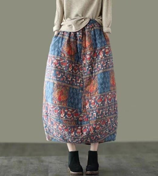 Buddhatrends Print / One Size Retro Thicker Elastic Waist Skirt