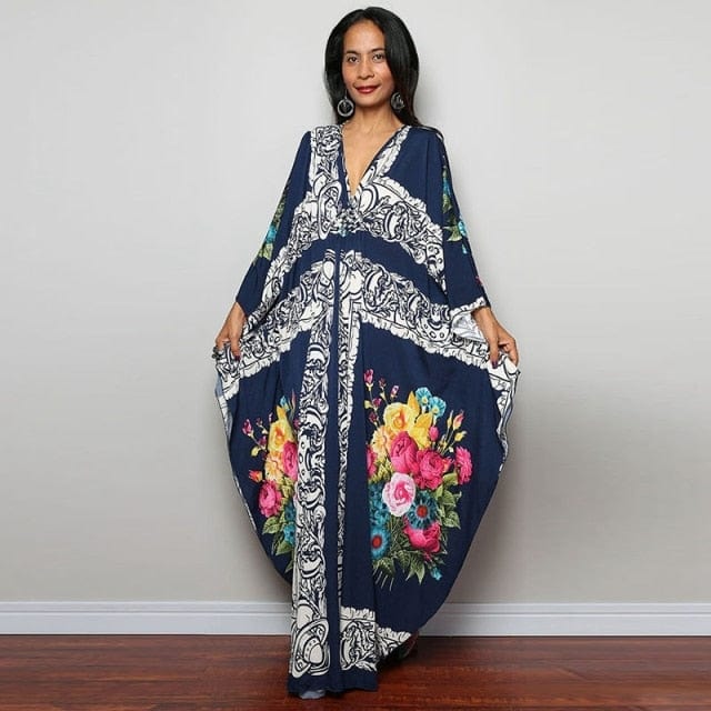 Темно-синее платье-кафтан с цветочным принтом Buddhatrends Pura Vida