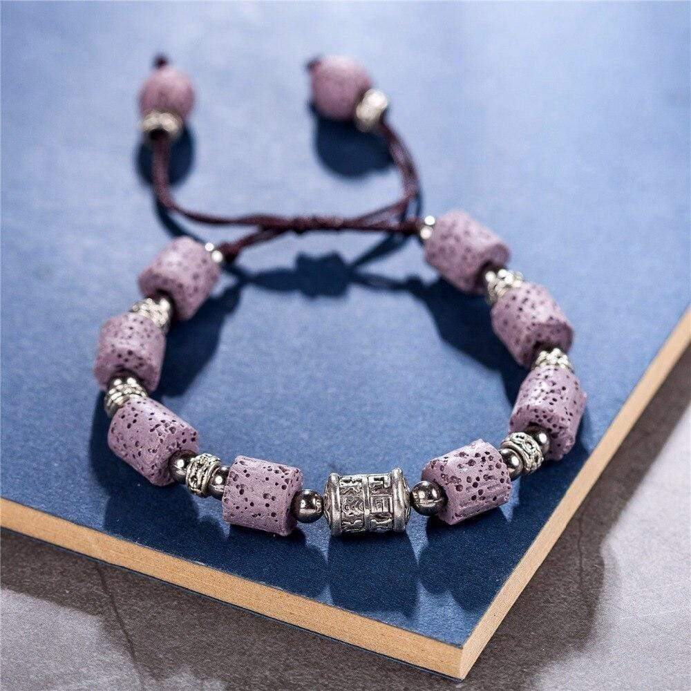 Buddhatrends Purple Adjustable Lava Stone Bracelet