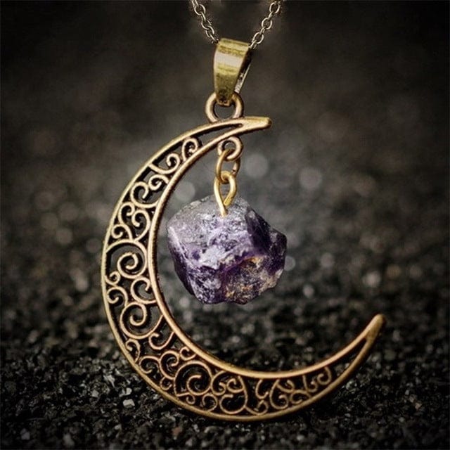 Buddhatrends purple-g Waxing Moon Healing Crystal Pendant Necklace