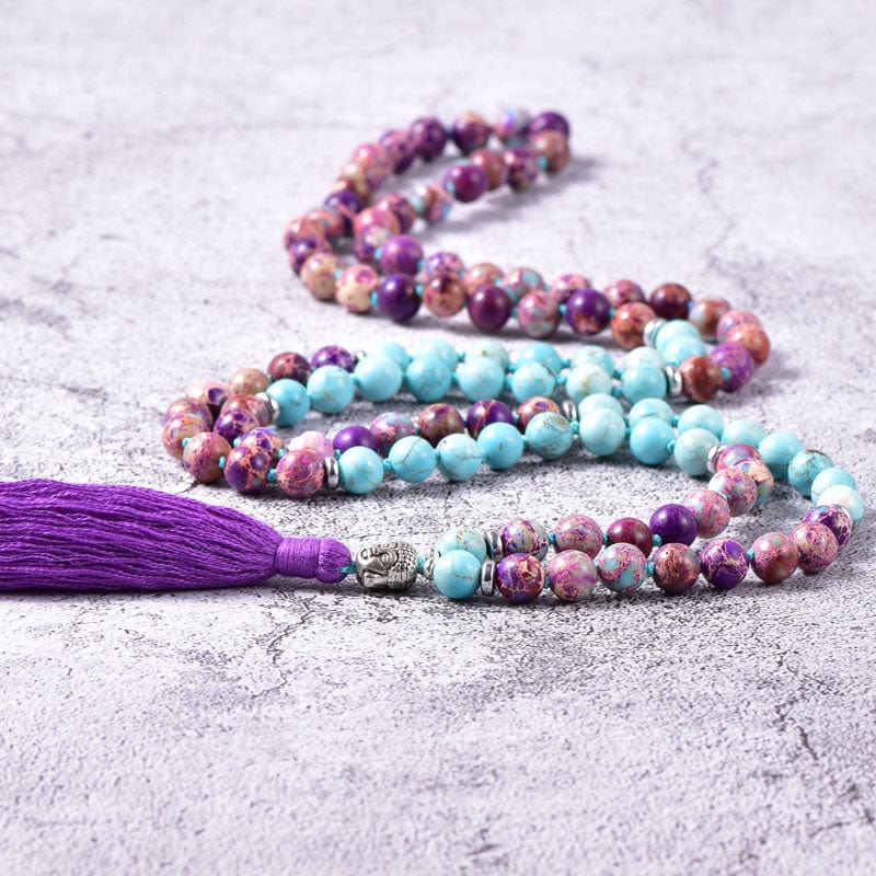 Buddhatrends Purple Jasper 108 Mala Beads Tassel Necklace