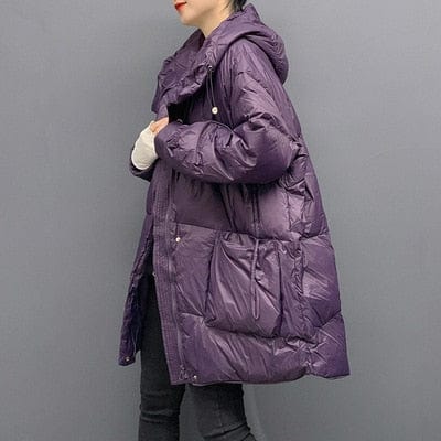 Buddhatrends Purple / M Hooded loose Down Coat