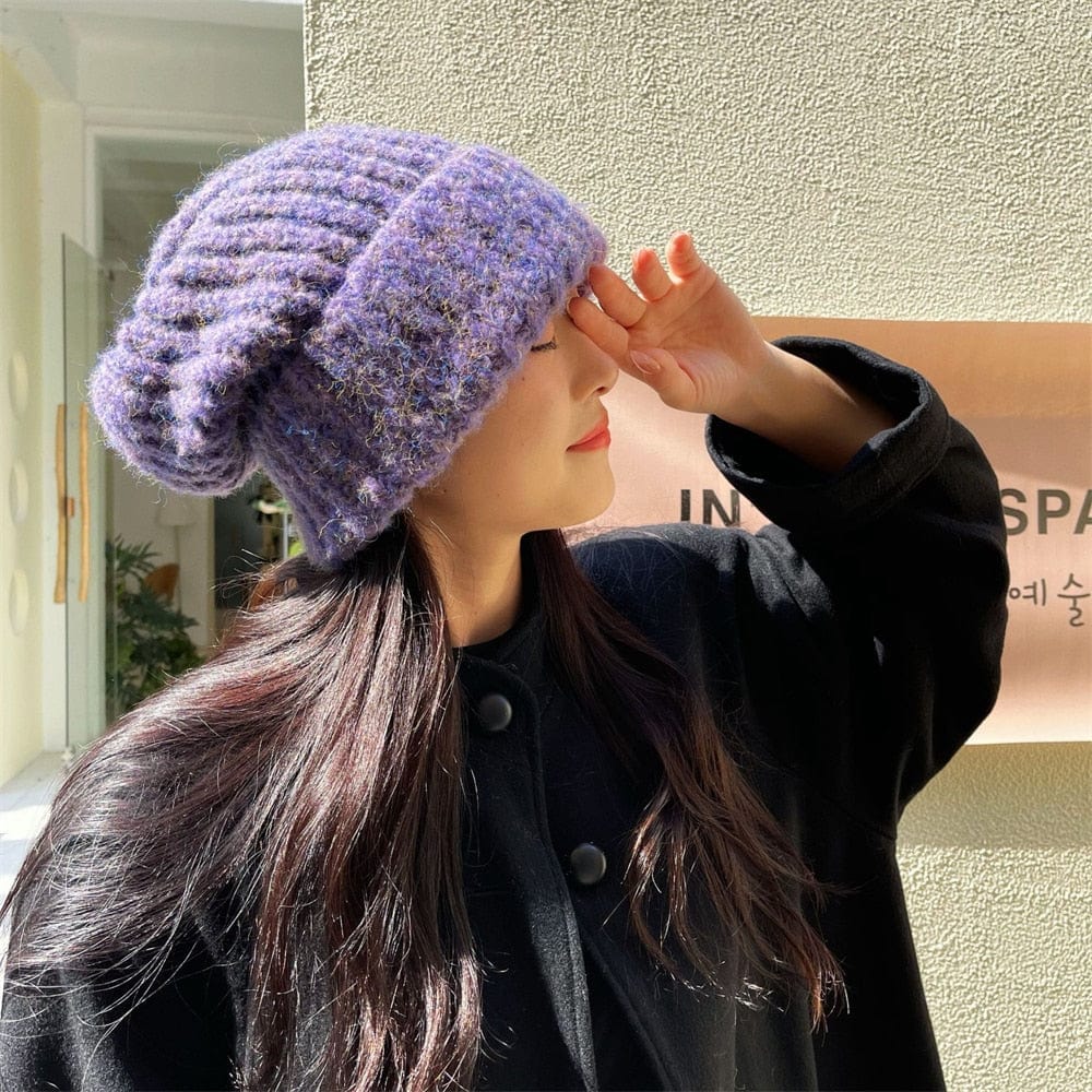 Buddhatrends Purple / One Size Oversized Wool Knitted Hats