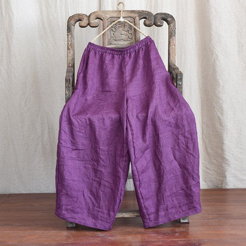 Buddhatrends Purple / One Size Tula Свободные однотонные брюки с эластичной резинкой на талии