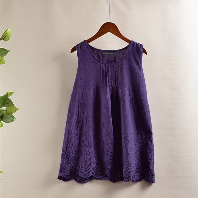 Buddhatrends Purple / S Fay Sleeveless Embroidered Top