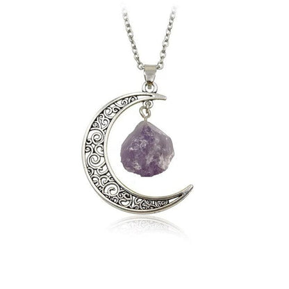 Buddhatrends purple-s Waxing Moon Healing Crystal Pendant Necklace