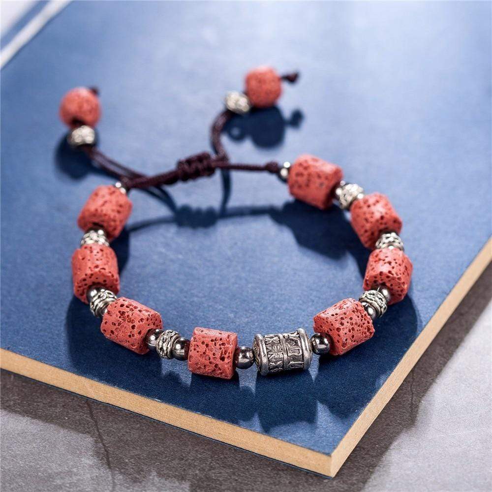 Buddhatrends Red Adjustable Lava Stone Bracelet