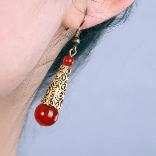 Buddhatrends Red Agate Geometric Handmade Crystal Earrings