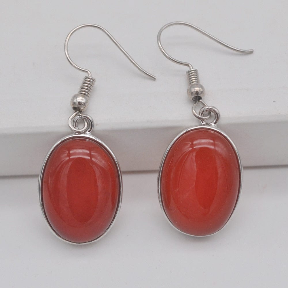 Buddhatrends Red Carnelian Natural Stone Oval Earrings