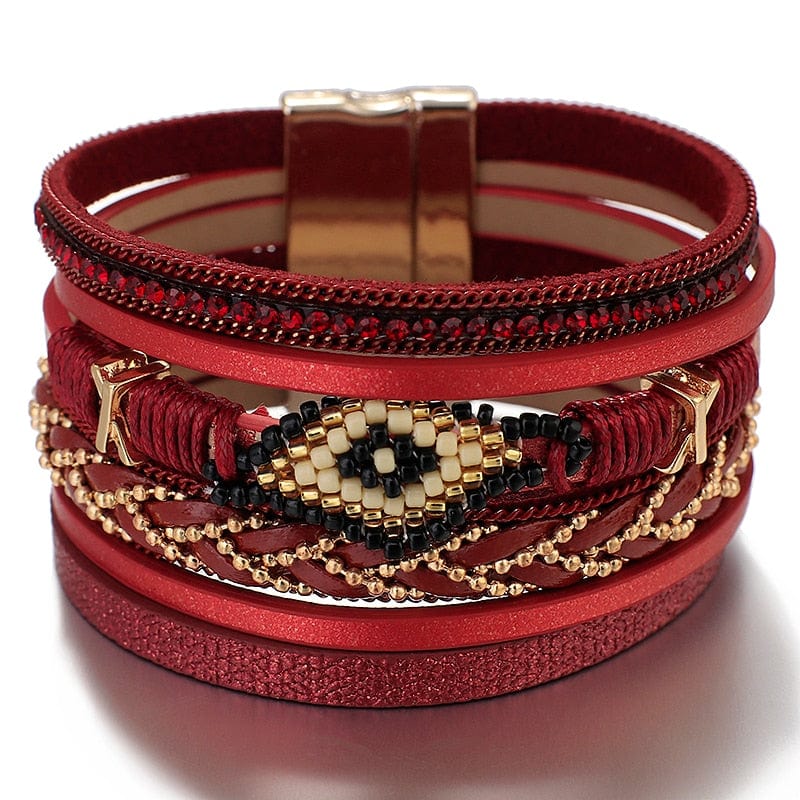 Buddhatrends Red Evil Eye Leather Bracelet
