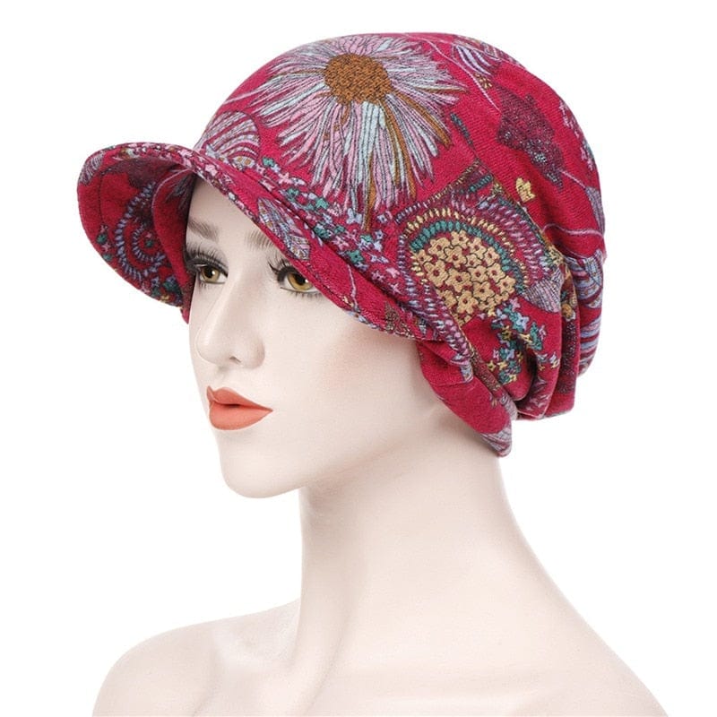 Buddhatrends Red Floral / One Size Beanie Cap