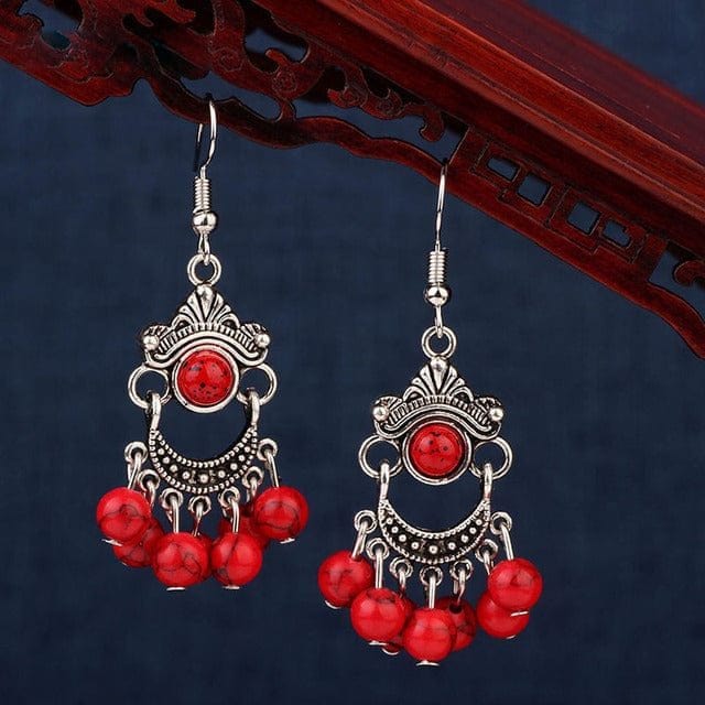 Buddhatrends Red Handmade Indie Drop Earrings