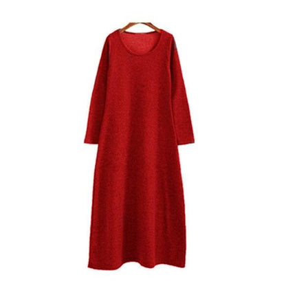 Buddhatrends Red / M Dalia Long Sleeve Warm Maxi Dress
