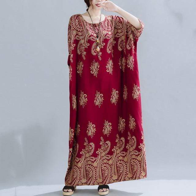 Buddhatrends Red / One Size Imperial Beauty Kaftan Dress