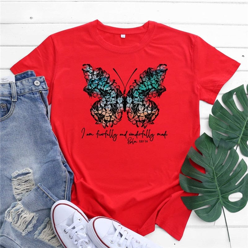 Buddhatrends Red / S Graphic New Butterfly Printed Top