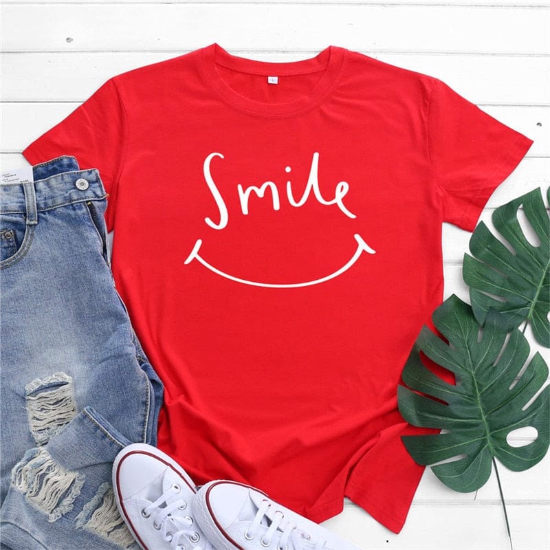 Buddhatrends Red / S Smily Face O Neck T-Shirt