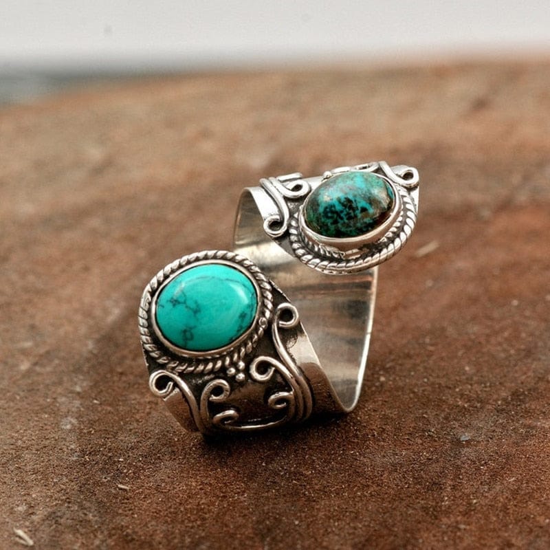 Buddhatrends Resizable / 1 Vintage Silver Natural Stone Ring