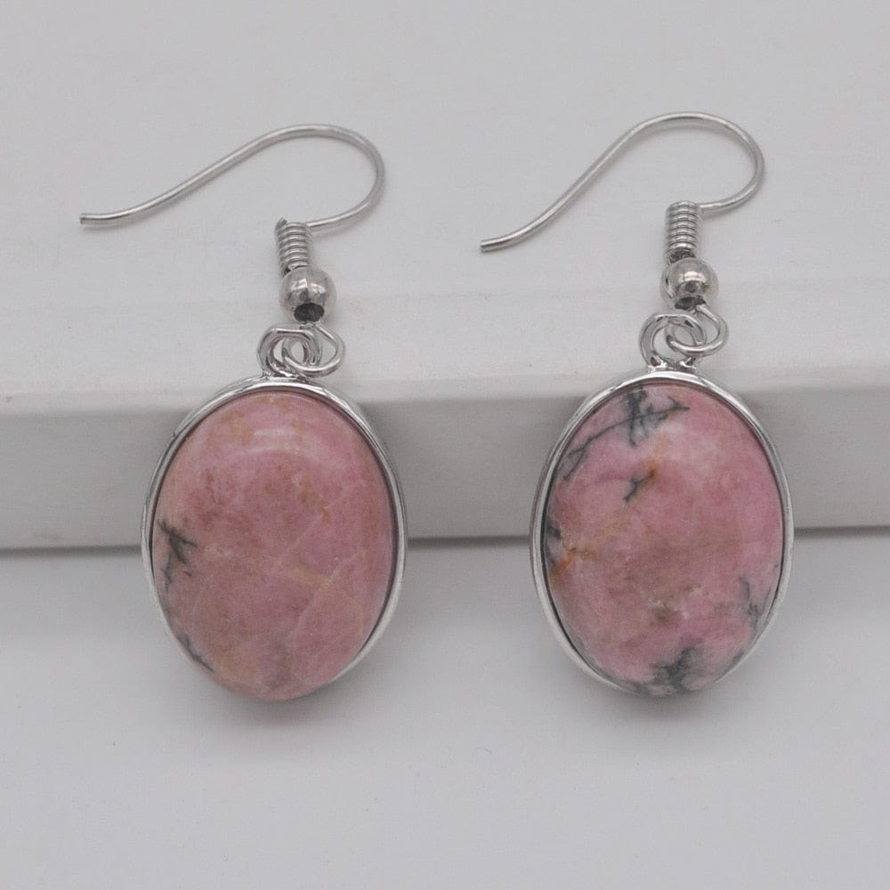 Buddhatrends Rhodonite Natural Stone Oval Earrings