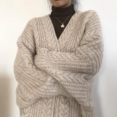 Buddhatrends Rice Apricot / One Size Oversized Long Knitted Cardigan