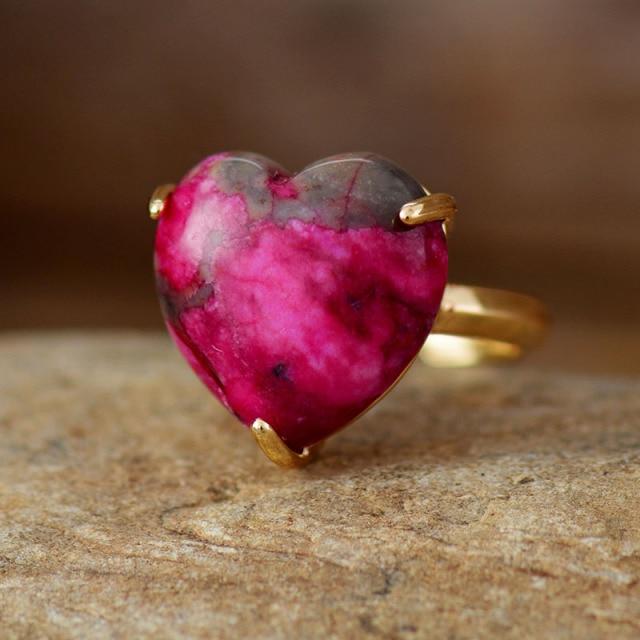 Buddhatrends Ring Dyed Jade / Resizable Holly Gems Stone Heart Rings