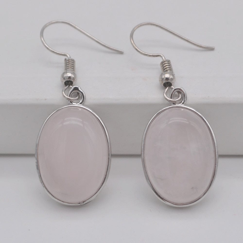 Buddhatrends Rose Crystal Natural Stone Oval Earrings
