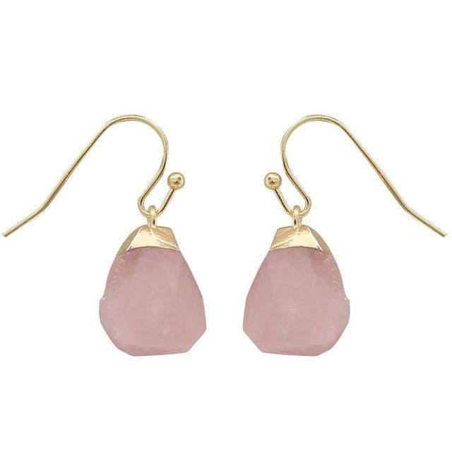 Boucles d'oreilles pendantes de pépites de quartz de guérison en quartz rose Buddhatrends