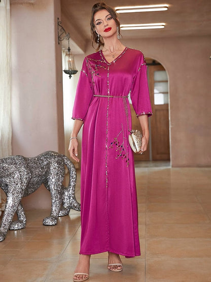 Buddhatrends Rose Red / S Marocain Satin Abaya Dress