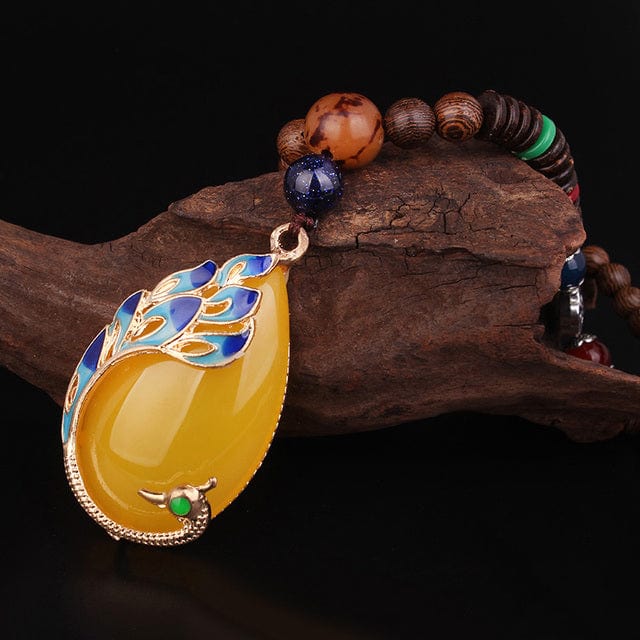 Buddhatrends Royal Peacock On Resin Tibetan Sandalwood Necklace