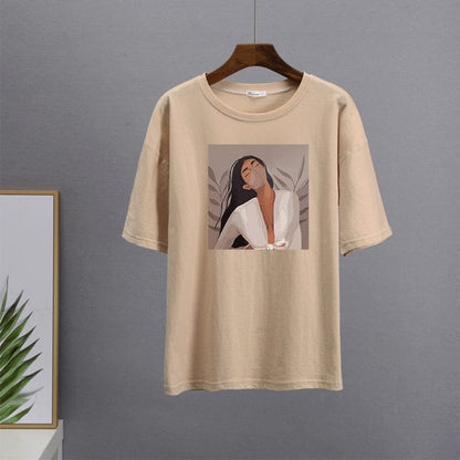 Buddhatrends Shirt 5-Khaki / XL Cartoon Oversized Casual Pullover Top