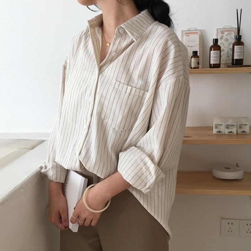 Camisa Buddhatrends Beige / Talla única Riley Camisa de algodón a rayas casual