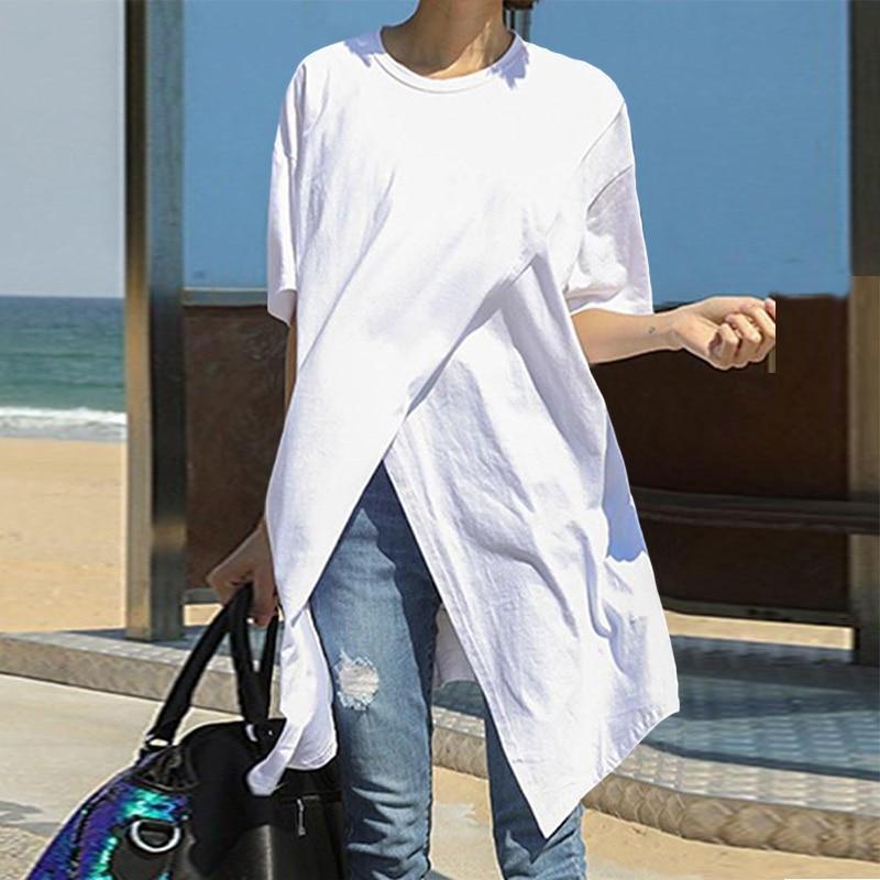 Robe chemise Buddhatrends A-Blanc / L T-shirt asymétrique surdimensionné
