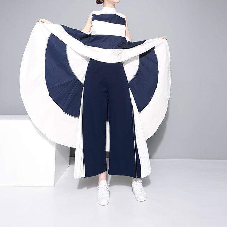Buddhatrends Shirt Dress White &amp; Blue Striped Asymmetrical Tank Top | Millennials