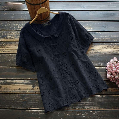 Buddhatrends Shirt Navy / S Luna Lace Short Sleeve Casual Blouse